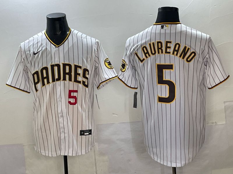 Men San Diego Padres #5 Laureano White Stripe Nike 2025 MLB Jersey 01->san diego padres->MLB Jersey